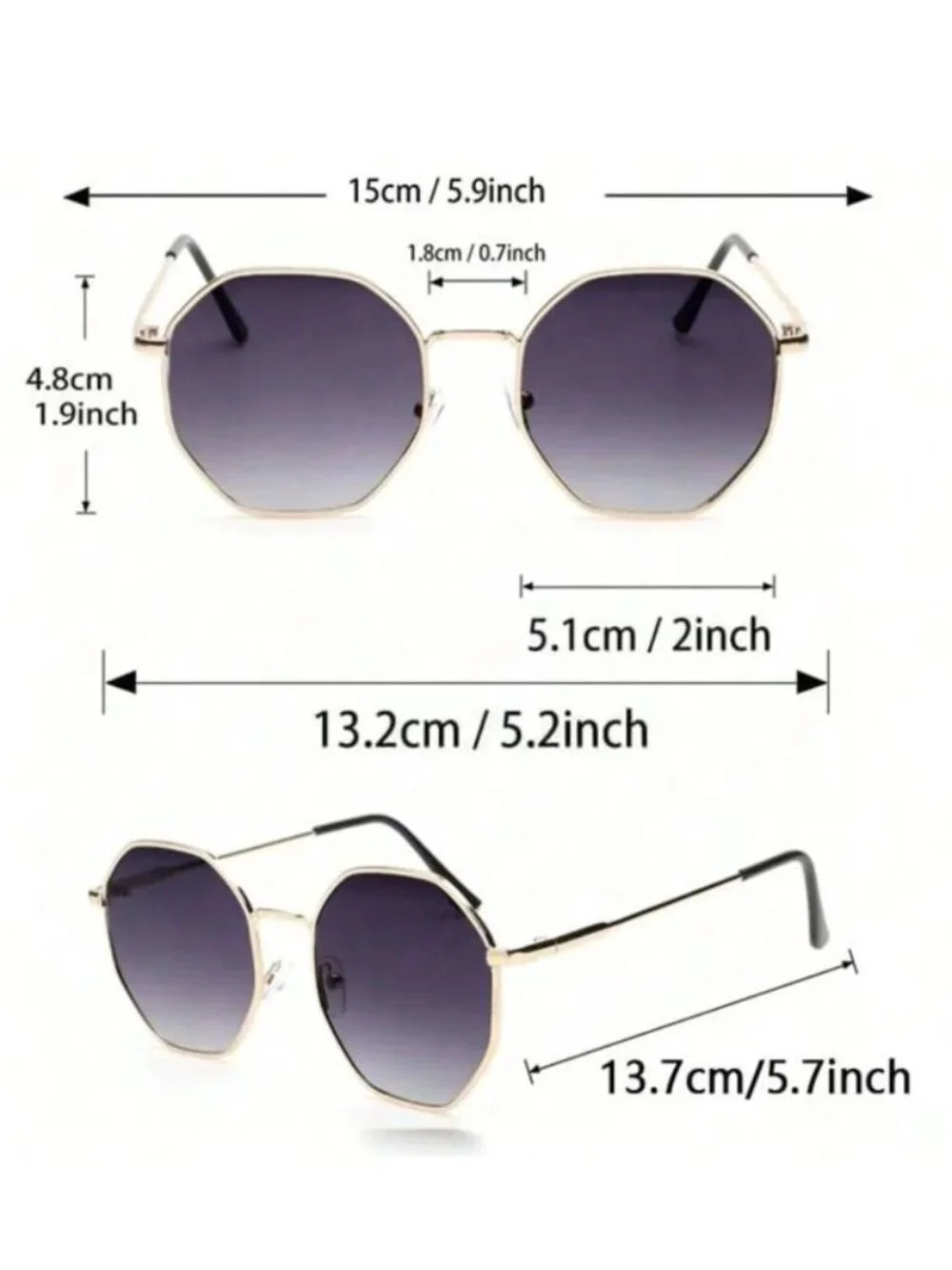 Unisex Octagonal Gold Metal Frame Gradient Blue to Pink Lens Sunglasses